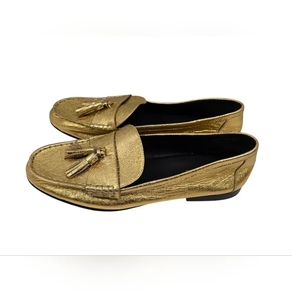 VERONICA BEARD Penny Tassel Loafers Gold Size 10.5 M New